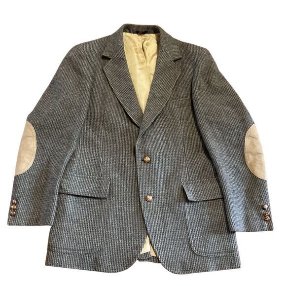 Vtg Pendleton Tweed Sport Coat Blazer Sz 40R Suede Elbow Patches Gray Brown - Picture 1 of 7